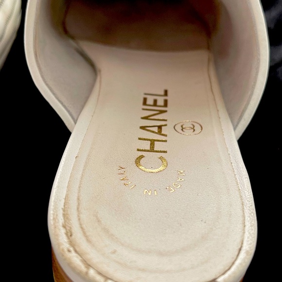 Chanel grey and white striped slip on flats. - Picture 6 of 8